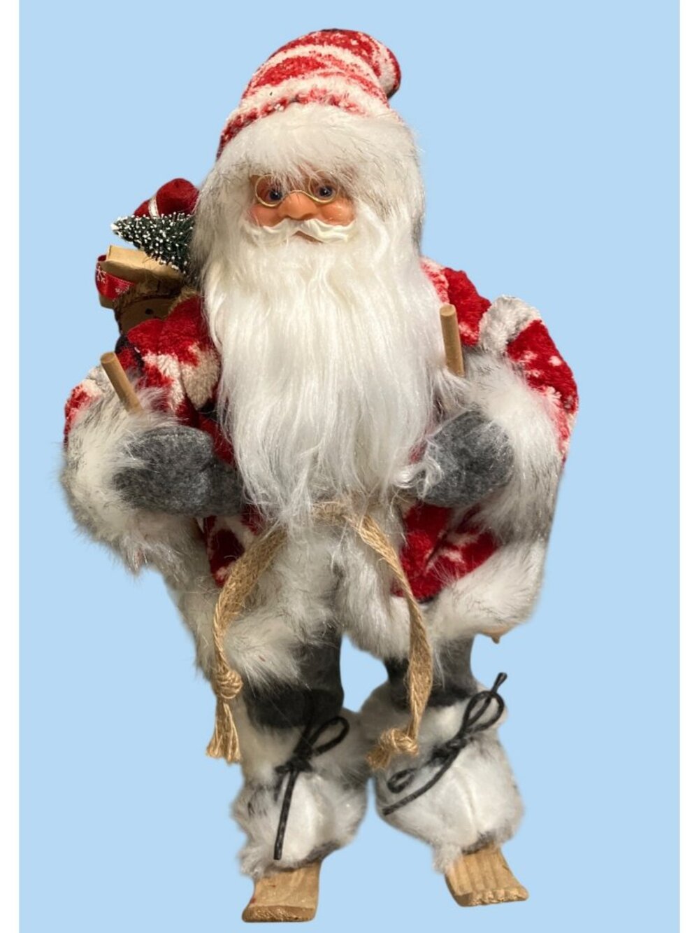 Skiing Santa with Gift Bag 12 Inch Christmas Figure Red and White